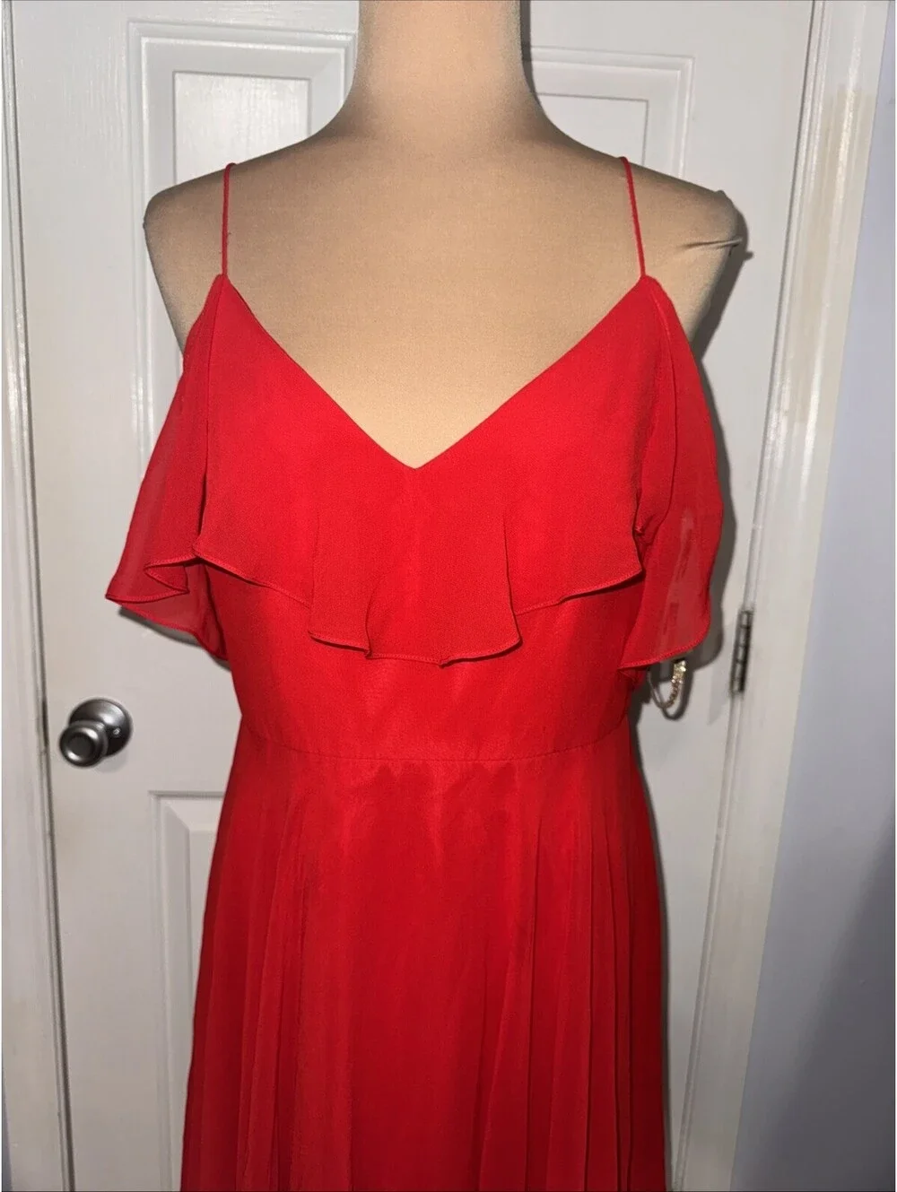 Jenny Yoo Kelli Dress Size 10 Red Lipstick Luxe Chiffon NWT